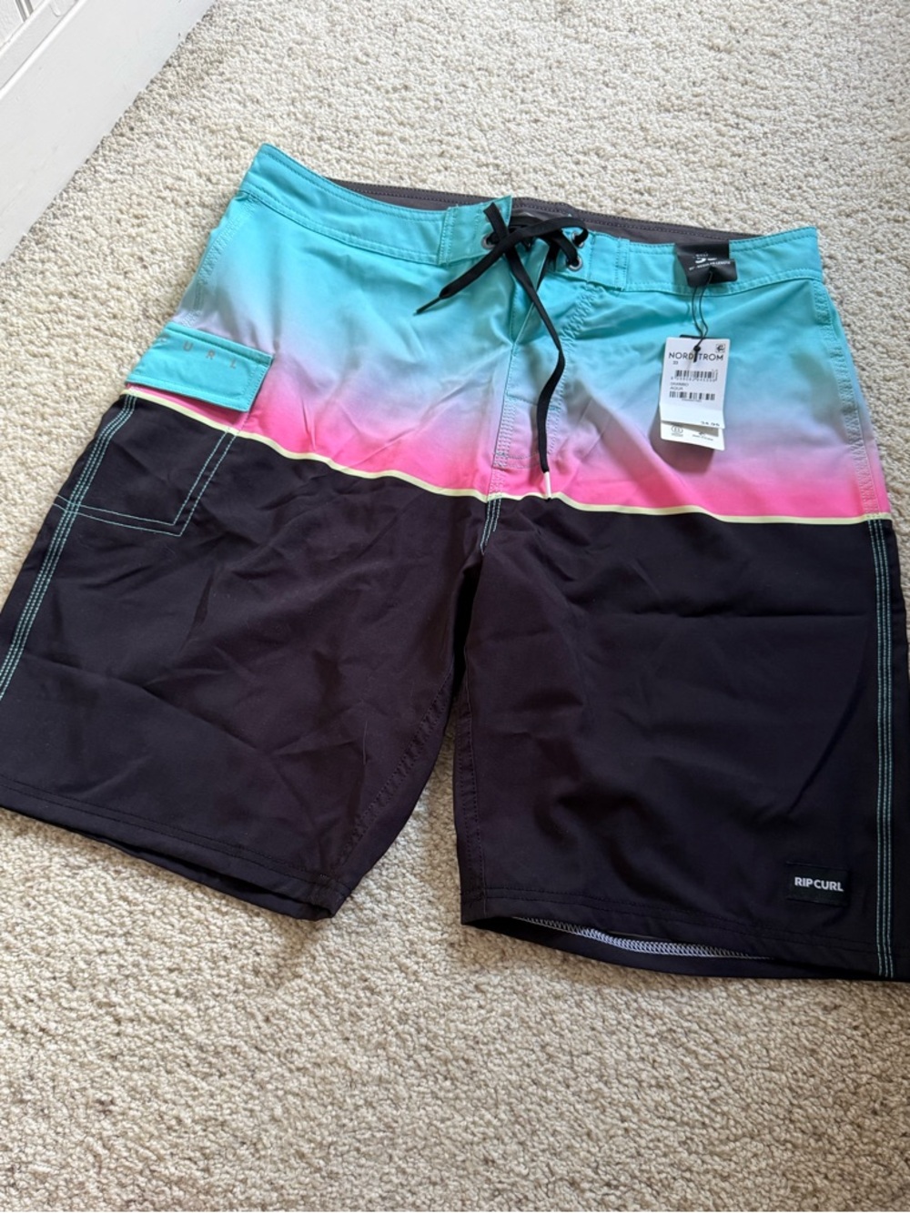 Rip Curl Men's Teal-to-Pink Gradient & Black Boardshorts